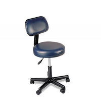 Pneumatic mobile stool, with back, 18" - 22" H, blue upholstery