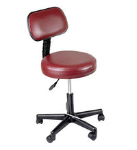 Pneumatic mobile stool, with back, 18" - 22" H, burgundy upholstery