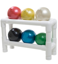 TheraBand Soft Weights ball - 6-piece set (1 each: tan, yellow, red, green, blue, black), with 2-tier rack