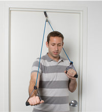 CanDo shoulder pulley with exercise tubing and handles, Blue - heavy