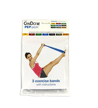 CanDo Low Powder Exercise Band Pep Pack - Moderate with green, blue and black band