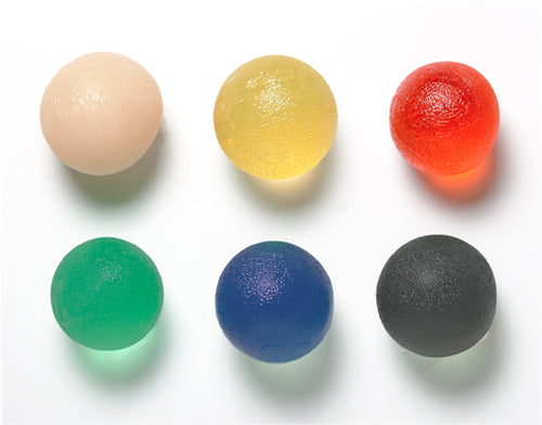 CanDo Gel Squeeze Ball, Standard Circular, 6-piece set (tan, yellow, red, green, blue, black)