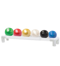 TheraBand Soft Weights ball - 6-piece set (1 each: tan, yellow, red, green, blue, black), with 1-tier rack