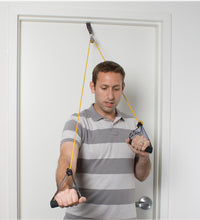 CanDo shoulder pulley with exercise tubing and handles, Yellow - x-light