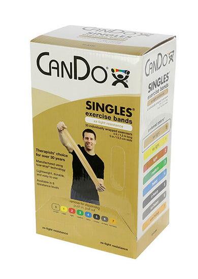 CanDo Low Powder Exercise Band - box of 30, 5' length - Tan - xx-light