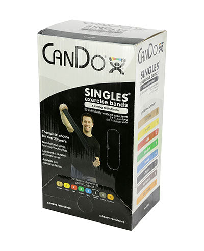 CanDo Low Powder Exercise Band - box of 30, 5' length - Black - x-heavy