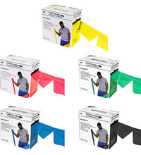 CanDo Low Powder Exercise Band - 100 yard Perf 100 rolls, 5-piece set (1 each: yellow, red, green, blue, black)