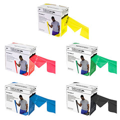 CanDo Low Powder Exercise Band - 100 yard Perf 100 rolls, 5-piece set (1 each: yellow, red, green, blue, black)