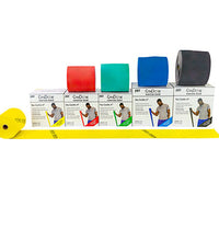 CanDo Low Powder Exercise Band - 50 yard rolls, 5-piece set (1 each: yellow, red, green, blue, black)