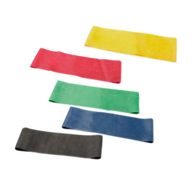 CanDo Band Exercise Loop - 5-piece set (10"), (1 each: yellow, red, green, blue, black), 10 sets