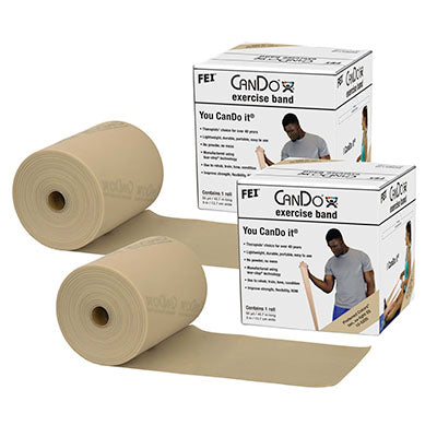 CanDo Low Powder Exercise Band - Twin-Pak - 100 yard (2 x 50 yard rolls) - Tan - xx-light