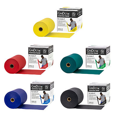 CanDo Latex Free Exercise Band - 25 yard rolls, 5-piece set (1 each: yellow, red, green, blue, black)