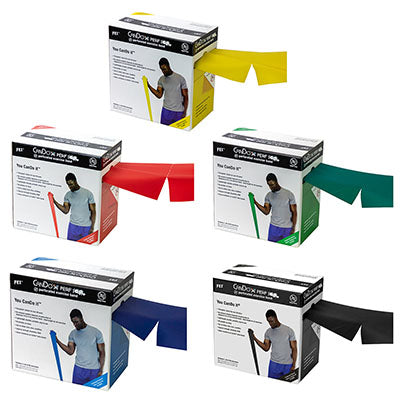 CanDo Latex Free Exercise Band - 100 yard Perf 100 rolls, 5-piece set (1 each: yellow, red, green, blue, black)