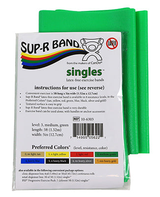 Sup-R Band Latex Free Exercise Band - 5 foot Singles, Green - medium