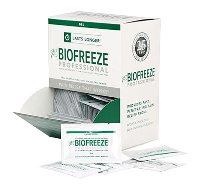 Biofreeze Professional Green Gel, 3 gm single gel pack, gravity dispenser box of 100