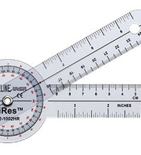 Baseline Plastic Goniometer - HiRes 360 Degree Head - 6 inch Arms