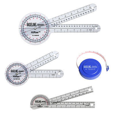 Baseline Hi-Res Measuring Set (1 ea: 8", 12" 360 goniometer, 6" pocket goniometer, 60" tape)