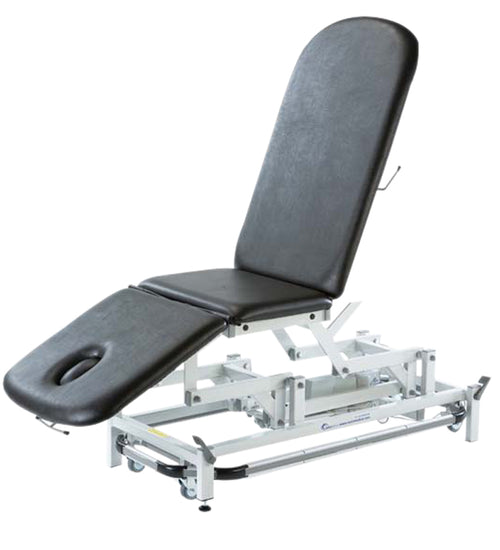 treatment table - electric hi-low, with foot bar, 78" L x 28"W x 18" - 39" H, 3-section, castors