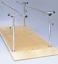 Parallel Bars, wood platform mounted, height and width adjustable, 10' L x 19" - 26" W x 26" - 44" H