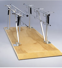 Parallel Bars, wood platform mounted, height and width adjustable, 7' L x 17.5" - 25.5" W x 31" - 41" H