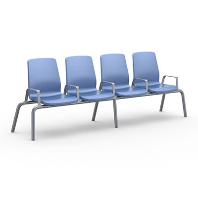 Structured Seating 3 Seats Arms/Dividers, Glides, Blue Grey