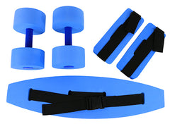 CanDo deluxe aquatic exercise kit, (jogger belt, ankle cuffs, hand bars), medium, blue