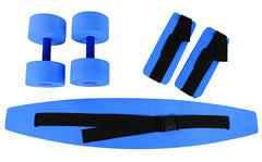 CanDo deluxe aquatic exercise kit, (jogger belt, ankle cuffs, hand bars), large, blue