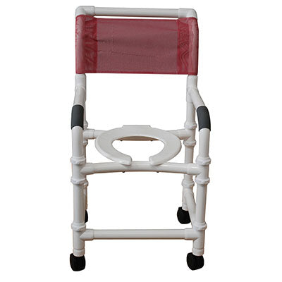 MJM International, shower chair (18"), twin casters (3"), fastener plugs