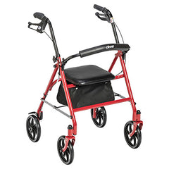 Drive, Four Wheel Rollator Rolling Walker with Fold Up Removable Back Support, Red