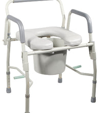 Commode with drop arms, deluxe steel, padded seat, 1 each