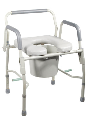 Commode with drop arms, deluxe steel, padded seat, 1 each