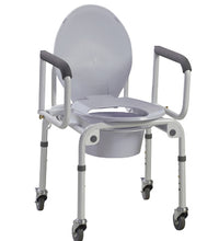 Commode with drop arms, with wheels, aluminum, 1 each