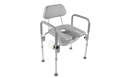 Dignity Commode Shower Chair, Padded, Adjustable Height, Toilet Paper Holder, Gray