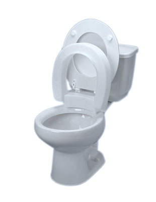 Elevated toilet seat , hinged, elongated