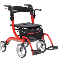 Drive, Nitro Duet Dual Function Transport Wheelchair and Rollator Rolling Walker, Red