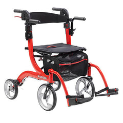 Drive, Nitro Duet Dual Function Transport Wheelchair and Rollator Rolling Walker, Red