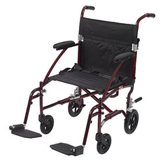 Drive, Fly Lite Ultra Lightweight Transport Wheelchair, Burgundy