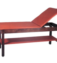 wooden treatment table - H-brace, shelf, adjustable back, upholstered, 72" L x 30" W x 30" H