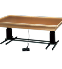 wooden platform table - deluxe electric hi-low, raised-rim, 7' x 4' x (23" - 32")