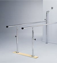 Parallel Bars, wall-mounted, wood base, folding, height adjustable, 7' L x 22.5" W x 28" - 42" H