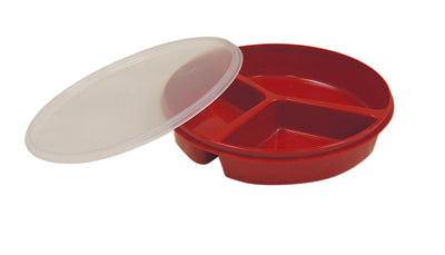 Partitioned scoop dish with cover, red, 8"