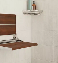 INVISIA™ SerenaSeat™ Pro Stainless, 18" Width, Medium Stain, Polished Chrome Frame