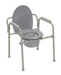 Commode With Fixed Arms, Powder Coated Steel, Adjustable Height, 1 Each