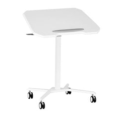 Techni Mobili Sit-To-Stand Mobile Laptop Computer Stand With Height Adjustable And Tiltable Tabletop, White