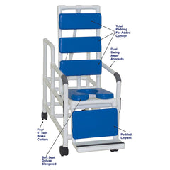 MJM Tilt Shower/Commode Chair With Soft Seat Deluxe Elongated And Total Padding - Blue