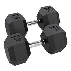 Rubber Hex Dumbbell, 65 Lb., Pair
