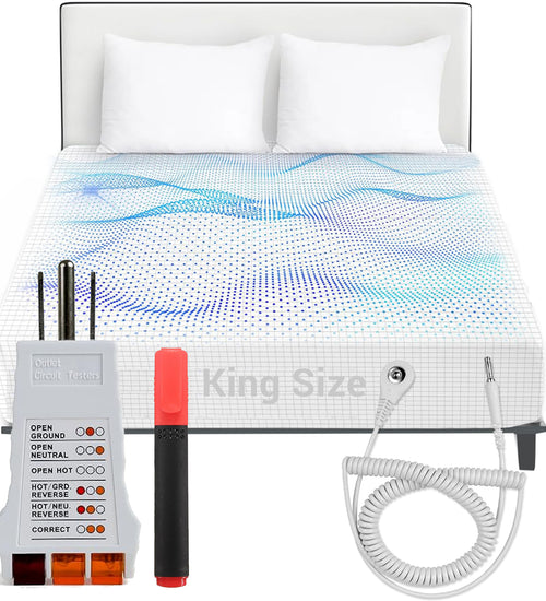 Earth Sheets - Grounding BedSheets - King - Includes Socket Tester, and Conductivity Tester.  Includes Coil cord.