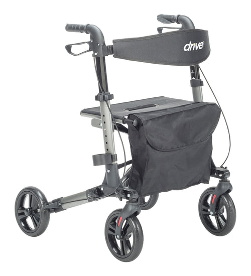 Compact Folding Rollator Rolling Walker, Grey/Black
