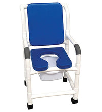 MJM International, deluxe shower chair (18"), twin casters (3"), cushioned padded, blue