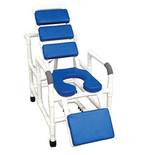 MJM International, reclining total padding shower chair, elevated leg extension, blue